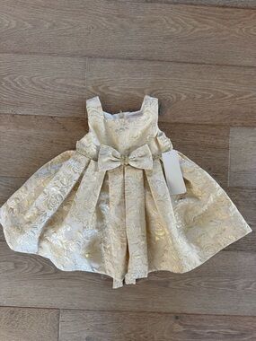 Kleinfeld toddler flower girl - Gold Brocade Dress with Bow